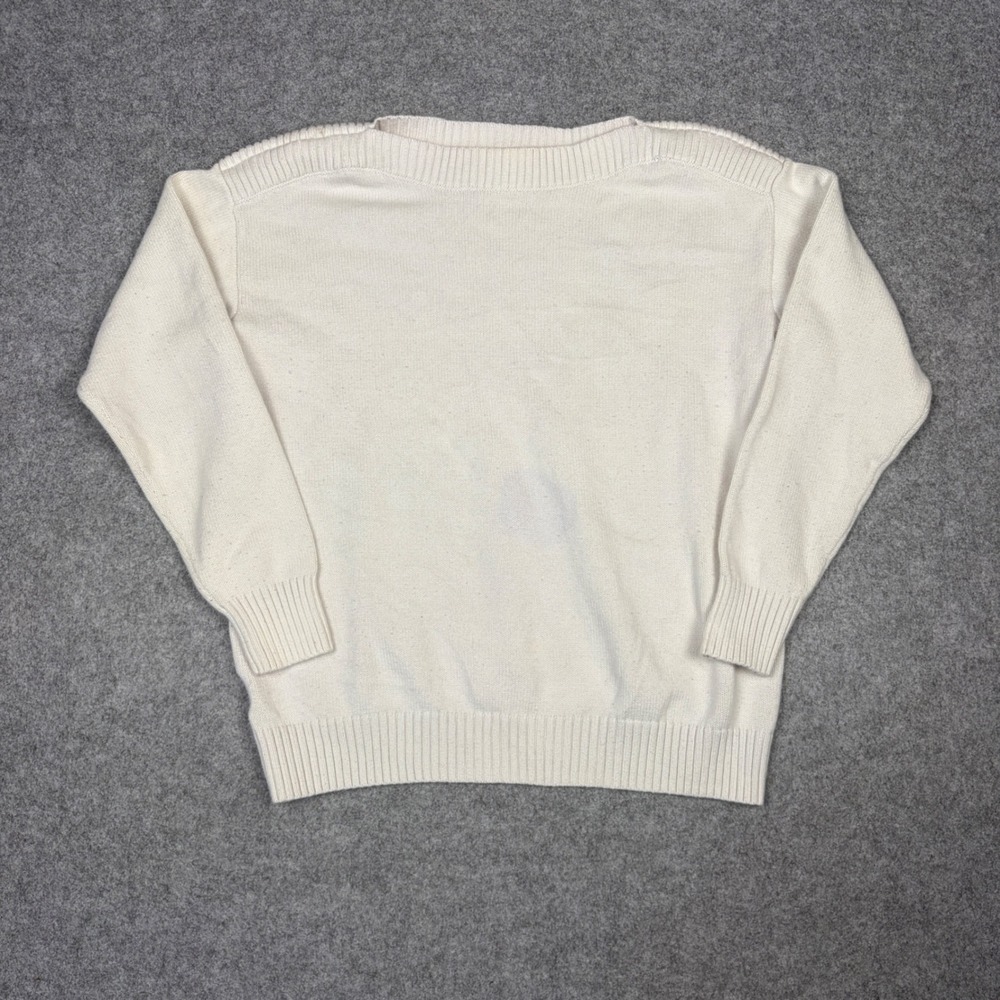 LOFT Womens Cream White Ribbed Shoulder Boat Neck Long Sleeve Sweater Size S